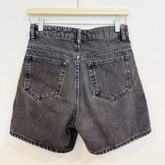 Zara Denim High Rise Longer Length Jean Shorts Faded Black Jorts Casual Summer 4